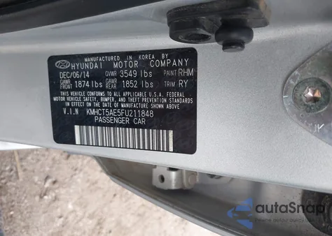 2015 Hyundai Accent Gs z USA, uszkodzony, nr VIN KMHCT5AE5FU211848